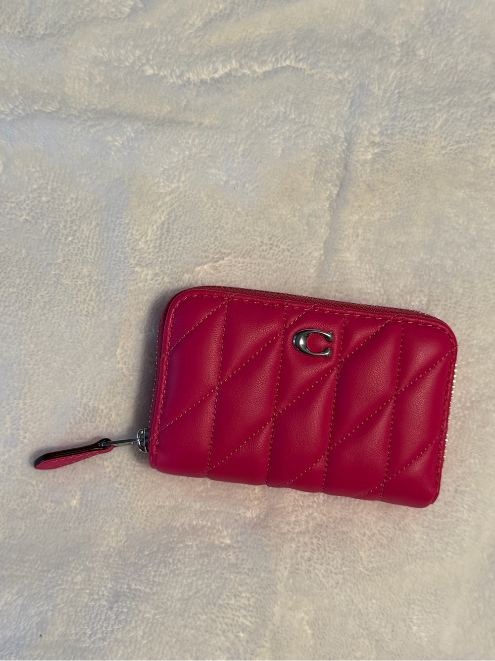 Coach Quilted Zip Card Case Wallet in Pink Dragonfruit